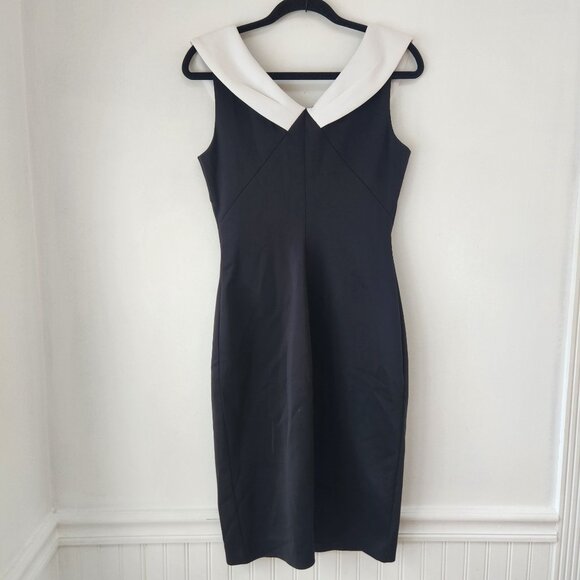 Calvin Klein Black Cocktail Dress Zip Front White Collar Formal Women's 8 - Picture 2 of 7